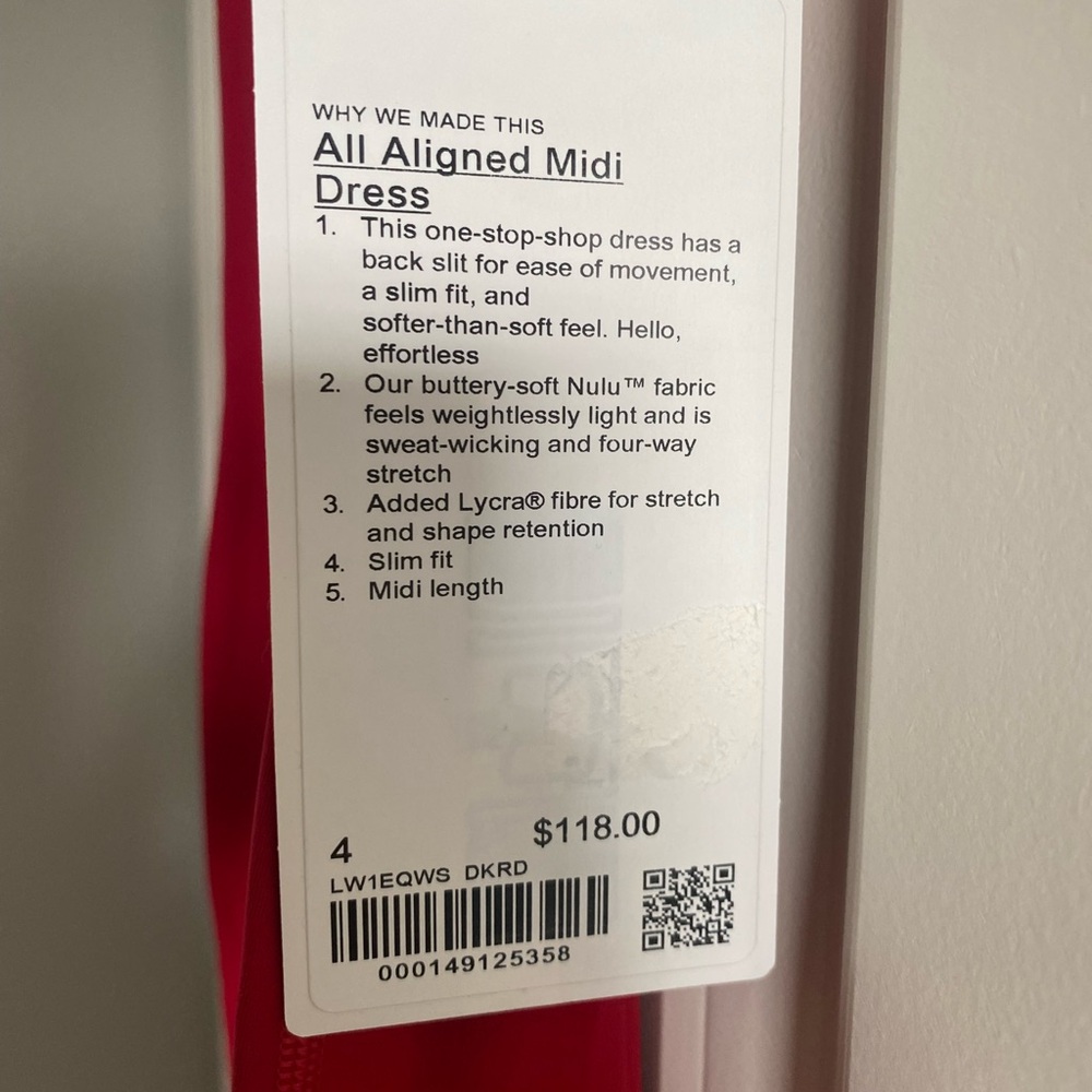 Womens Lululemon All Aligned Midi Dress Size 4 Dark Red New - Picture 2 of 5